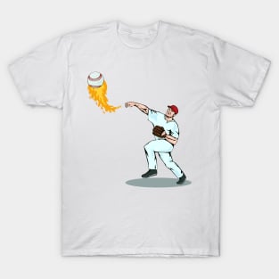 On Fire Baseball Pitcher T-Shirt